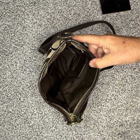 Coach Signature Stripe Demi Crossbody Bag Brown/Beige Women's Handbag - Picture 11 of 12